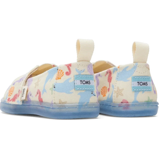 Toms Toms παιδική υφασμάτινη εσπραντρίγια για κορίτσια μπεζ Εσπαντρίγιες Κορίτσι / Espadrilles Girl 10020632_Tiny_Alpargata_NaturalOceanFriendsPrint_B