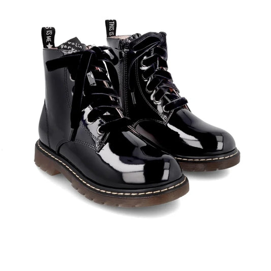 Garvalin Garvalin Παιδικά Αρβυλάκια από Λουστρίνι με Φερμουάρ Μαύρα Μποτάκι Κορίτσι / Boots Girl 231565-A-02