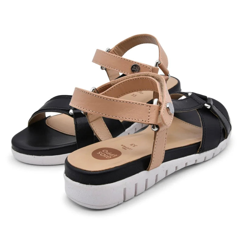 Gioseppo Gioseppo Δερμάτινα Ανατομικά Παιδικά Πέδιλα για Κορίτσια Μαύρα Πέδιλο Κορίτσι / Sandals Girl Gioseppo-sandali-estate-pelle-rialzata-velcro-beige-nero-retro