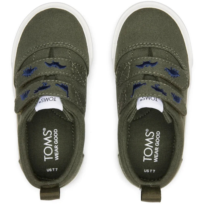 Toms Toms Παιδικό Ανατομικό Υφασμάτινο Sneaker για Αγόρια Χακί Sneaker Αγόρι / Sneaker Boys 10020535_Tiny_FenixDoubleStrap_DarkSageCanvasEmbroideredDinos_T
