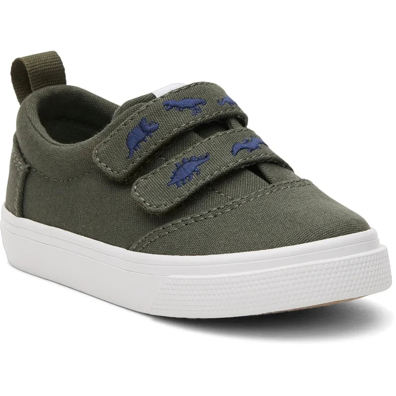 Toms Toms Παιδικό Ανατομικό Υφασμάτινο Sneaker για Αγόρια Χακί Sneaker Αγόρι / Sneaker Boys 10020535_Tiny_FenixDoubleStrap_DarkSageCanvas_EmbroideredDinos_45