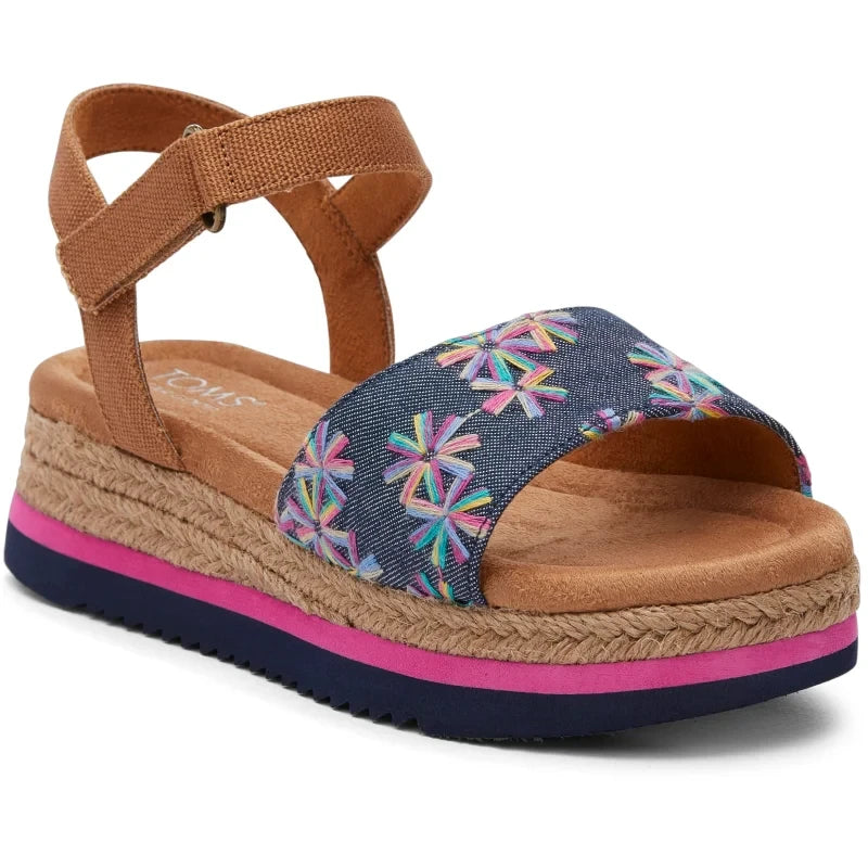 Toms Youth Diana Floral Embroidered Teenage Sandal Anatomic for Girls Blue