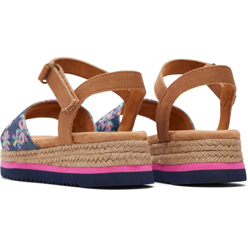 Toms Youth Diana Floral Embroidered Teenage Sandal Anatomic for Girls Blue