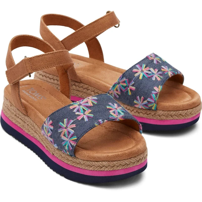 Toms Toms Youth Diana Floral Embroidered εφηβικό πέδιλο Ανατομικό για Κορίτσια Μπλε Πέδιλο Κορίτσι / Sandals Girl 10020537_Youth_Diana_NavyEmbroideredFloral_Canvas_F