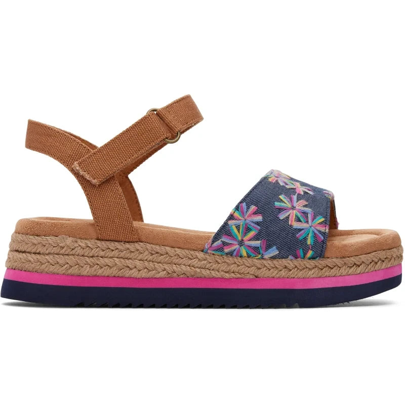 Toms Toms Youth Diana Floral Embroidered εφηβικό πέδιλο Ανατομικό για Κορίτσια Μπλε Πέδιλο Κορίτσι / Sandals Girl 10020537_Youth_Diana_NavyEmbroideredFloral_Canvas_S