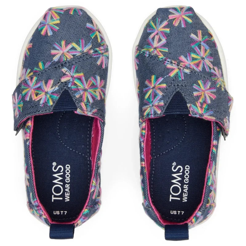 Toms Toms Παιδικές Εσπαντρίγιες με Σκρατς Μπλε Εσπαντρίγιες Κορίτσι / Espadrilles Girl 10020623_Tiny_Alpargata_NavyEmbroideredFloral_T