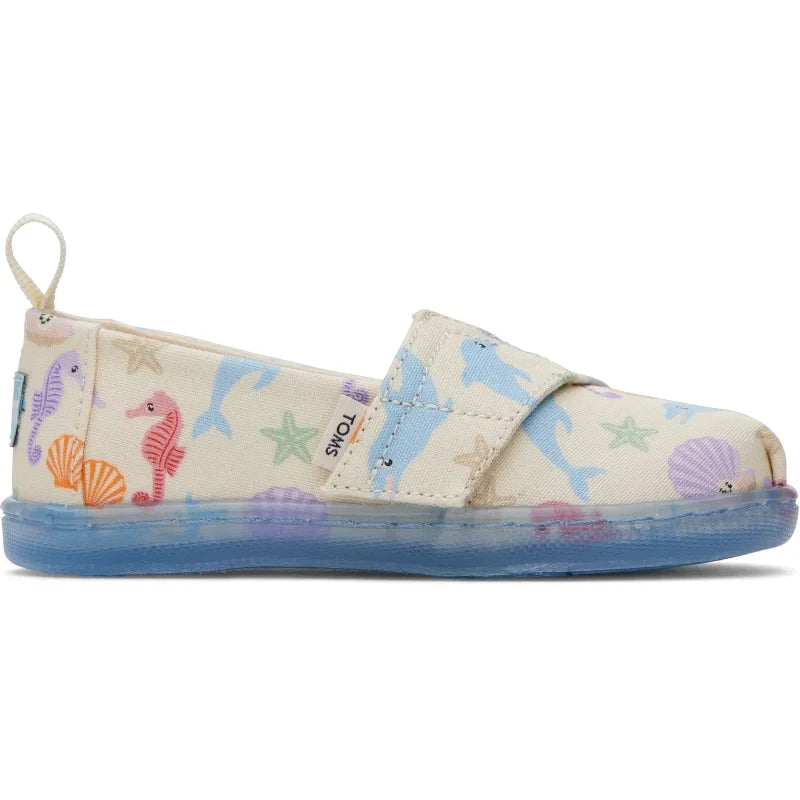 Toms Toms παιδική υφασμάτινη εσπραντρίγια για κορίτσια μπεζ Εσπαντρίγιες Κορίτσι / Espadrilles Girl 10020632_Tiny_Alpargata_NaturalOceanFriendsPrint_S