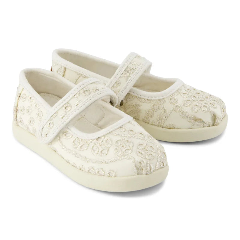 Toms Toms υφασμάτινη παιδική μπαρέτα μπέζ Μπαρέτα/ Ballerina / Flat Shoes Girl 10022113_T_Girl_NoraMaryJane_EgretBotanicalEyelet_F