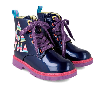 Agatha Ruiz De La Prada Kids Patent Leather Boots With Zipper Blue