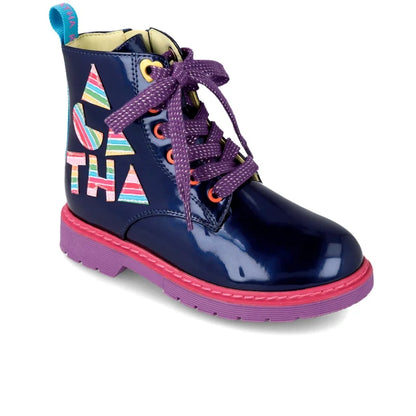 Agatha Ruiz De La Prada Kids Patent Leather Boots With Zipper Blue