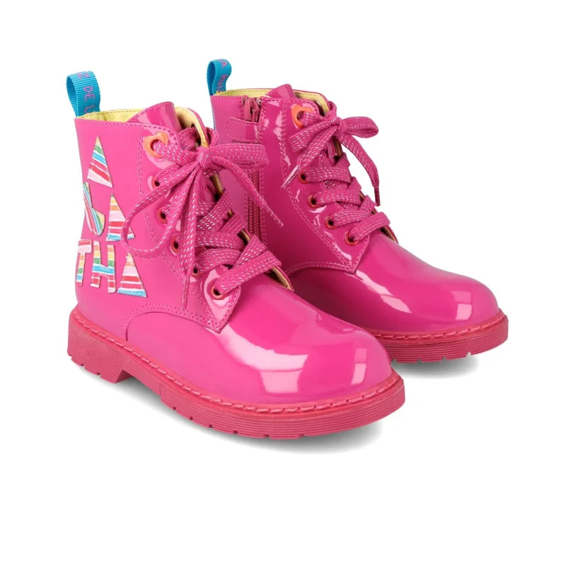 Agatha Ruiz De La Prada Bottines en cuir verni à fermeture éclair fuchsia pour enfants