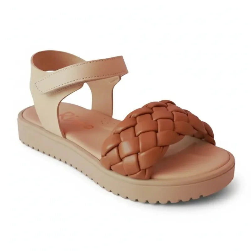 Ricco Ricco Παιδικά Ελληνικά Δερμάτινα Πέδιλα Χειροποίητα Ανατομικά για Κορίτσια Καφέ Πέδιλο Κορίτσι / Sandals Girl 45