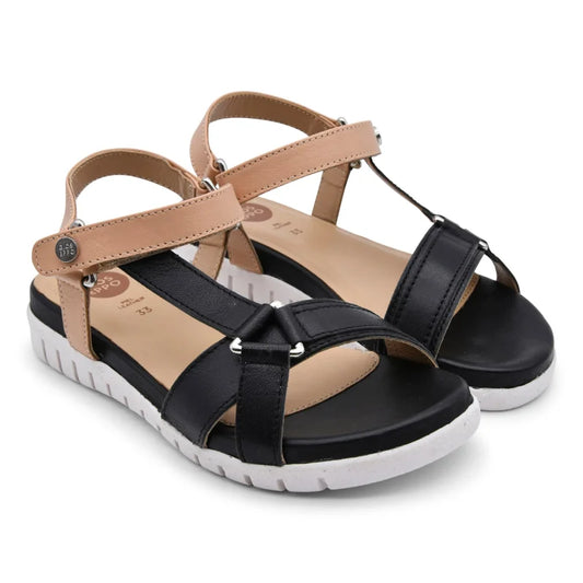 Gioseppo Gioseppo Δερμάτινα Ανατομικά Παιδικά Πέδιλα για Κορίτσια Μαύρα Πέδιλο Κορίτσι / Sandals Girl Gioseppo-sandali-estate-pelle-rialzata-velcro-beige-nero-fronte