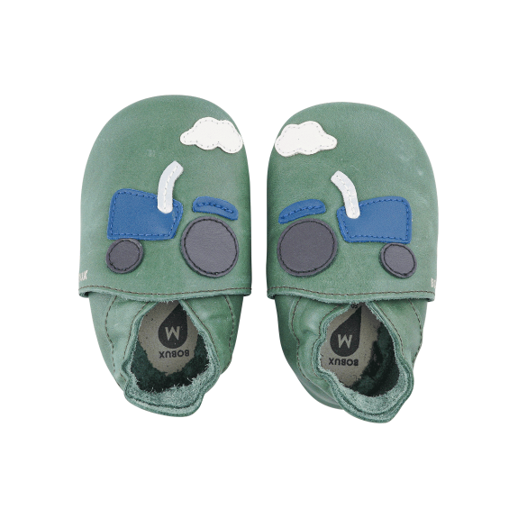 Bobux Bobux Δερμάτινα Ανατομικά Βρεφικά Αγκαλιάς για Αγόρι Πράσινο Αγκαλιάς Αγόρι / Prenatal Boys babydream.gr-bobux-soft-sole-tracks-olive-01