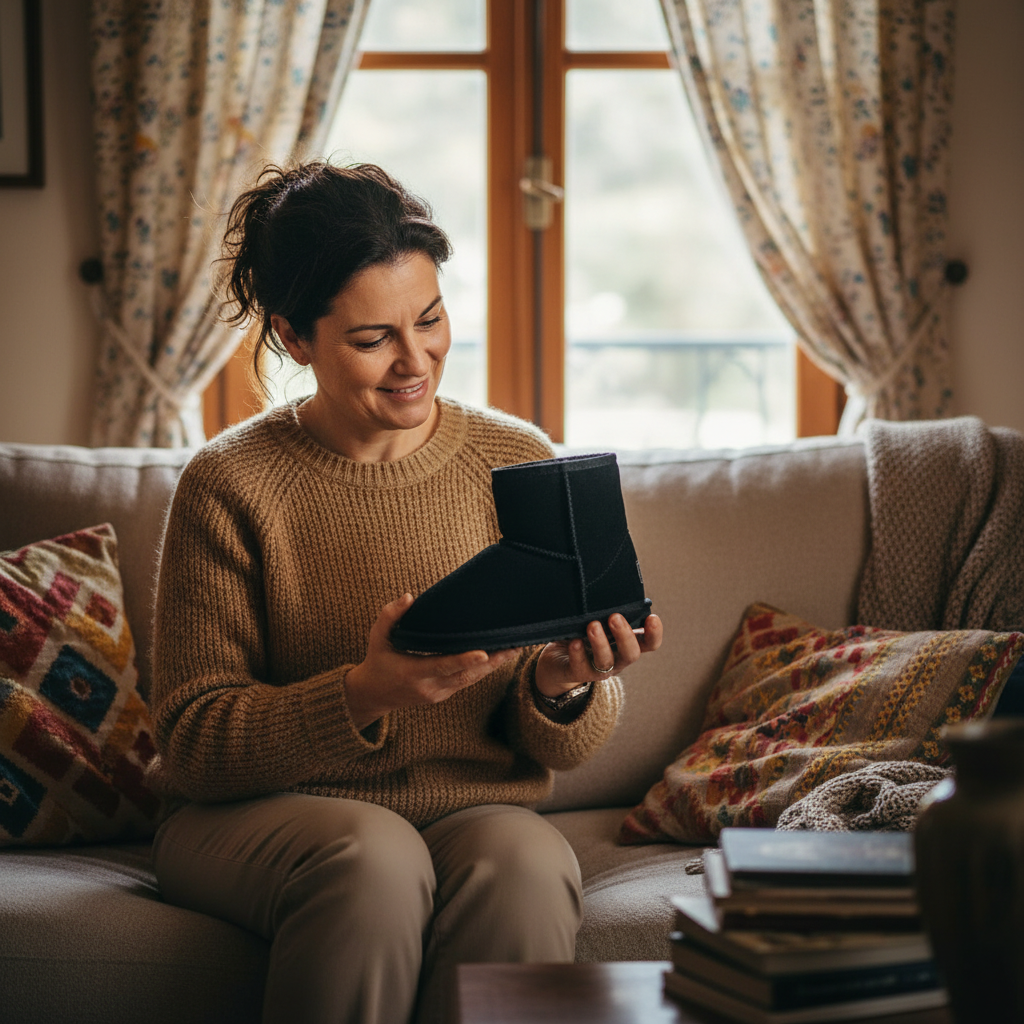 Emu Australia EMU Australia Μπότες Χιονιού Wallaby Lo Kids K10102 Μαύρο Χιονιού Κορίτσι / Snowboots Girl candid-photo-of-greek-mother-holding-emu-boot