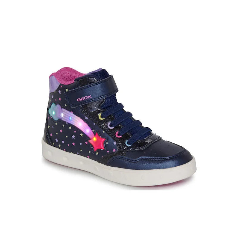 Geox Geox J Skylin Παιδικά Sneakers High Ανατομικά με Σκρατς Μπλε Παπούτσι Κορίτσι Φωτάκια / Shoes with Lights Girl fixedratio_20250616153230_d7871f23
