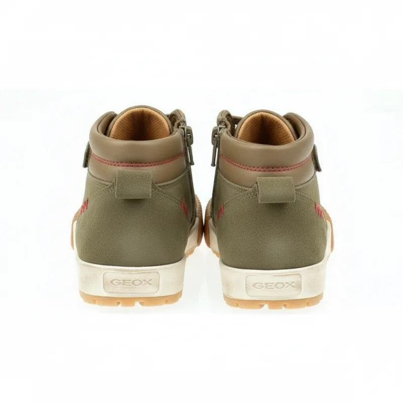 Geox Geox Παιδικά Δερμάτινα Ανατομικά Μποτάκια με Κορδόνι και Φερμουάρ για Αγόρι Χακί Μποτάκι Αγόρι / Boots Boys geox-khaki-boots-back-view