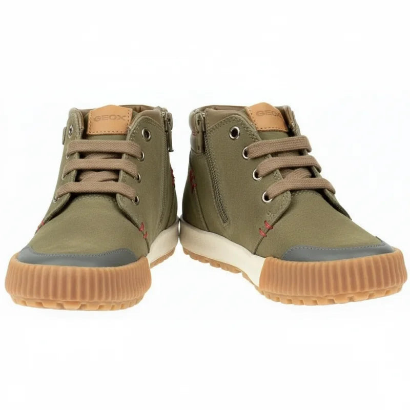 Geox Geox Παιδικά Δερμάτινα Ανατομικά Μποτάκια με Κορδόνι και Φερμουάρ για Αγόρι Χακί Μποτάκι Αγόρι / Boots Boys geox-khaki-boots-front-view