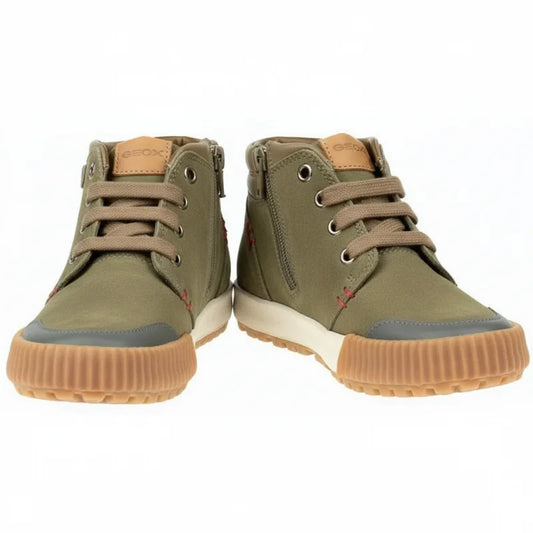 Geox Geox Παιδικά Δερμάτινα Ανατομικά Μποτάκια με Κορδόνι και Φερμουάρ για Αγόρι Χακί Μποτάκι Αγόρι / Boots Boys geox-khaki-boots-front-view