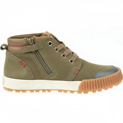 Geox Geox Παιδικά Δερμάτινα Ανατομικά Μποτάκια με Κορδόνι και Φερμουάρ για Αγόρι Χακί Μποτάκι Αγόρι / Boots Boys geox-khaki-boots-side-view