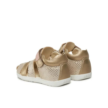 Geox b macchia Kids Anatomical Leather Slippers for Girls Beige Gold