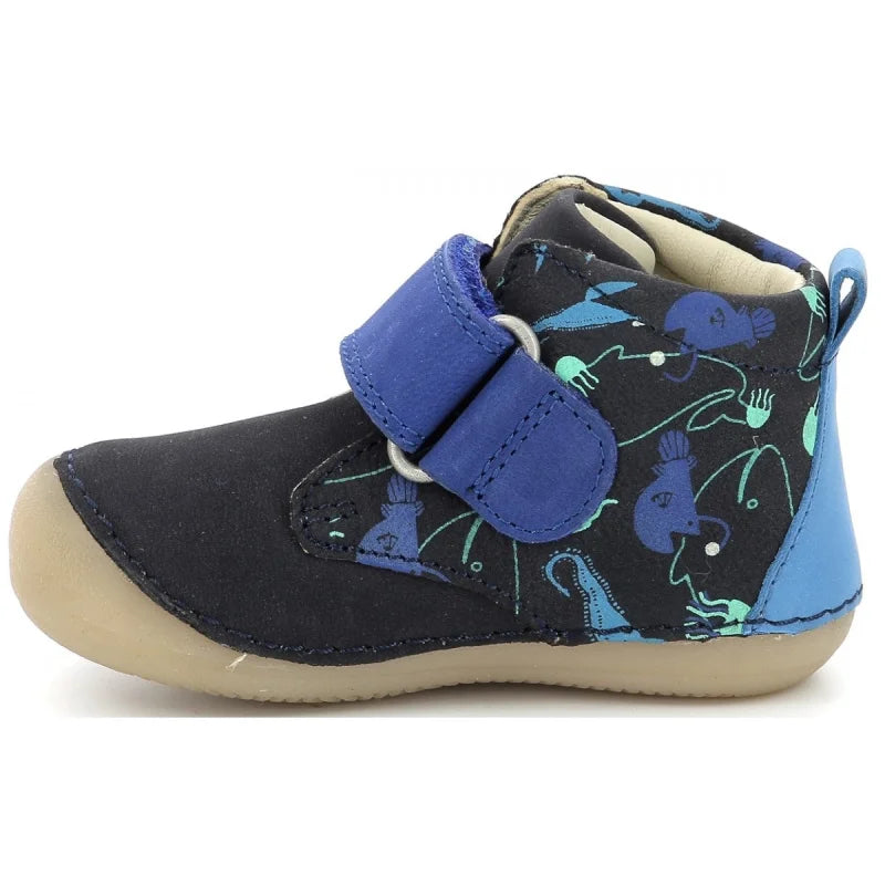 Kickers Anatomical Leather Children's Boots with Scratches Blue