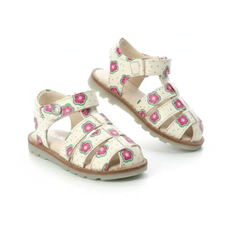 Kickers Kickers Παιδικά Δερμάτινα Παπουτσοπέδιλα Ανατομικά για Κορίτσια Λευκά Πέδιλο Κορίτσι / Sandals Girl kickers-white-sandals-pair-artistic