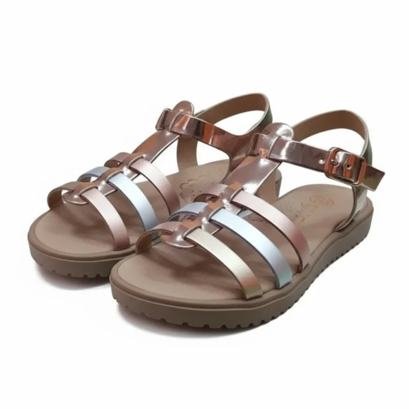 Ricco Ricco Παιδικά Ελληνικά Δερμάτινα Πέδιλα Χειροποίητα Ανατομικά για Κορίτσια Μεταλικό Πέδιλο Κορίτσι / Sandals Girl luxury-presentation
