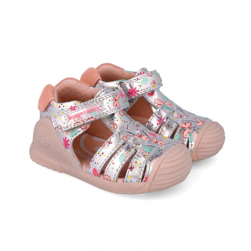Biomecanics Biomecanics Παιδικά Παπουτσοπέδιλα για Κορίτσι Ανατομικά Ασημί Σομόν 252103-C198 Πέδιλο Κορίτσι / Sandals Girl sandalia-estampada