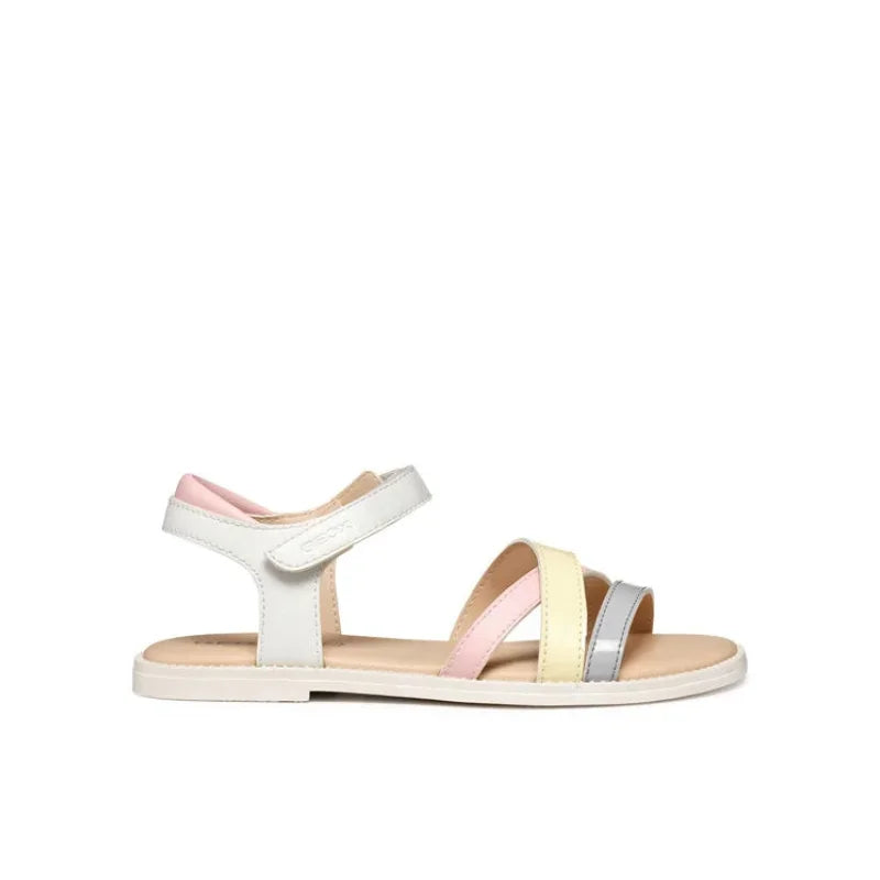 Geox Geox Jr Karly J5235D Παιδικά Δερμάτινα Πέδιλα - Λευκό Έγχρωμο Πέδιλο Κορίτσι / Sandals Girl sandalia-geox-jr-karly-j5235d-000bc-c0761-s-egkhromo-0000304619465