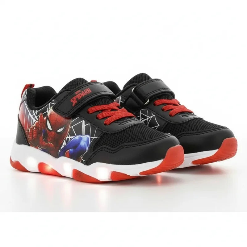 Leomil Spiderman Παιδικά Ανατομικά Sneakers με Φωτάκια για Αγόρια Μαύρα Παπούτσι Αγόρι Φωτάκια / Shoes with Lights Boy spiderman-sneakers-pair-45-degree