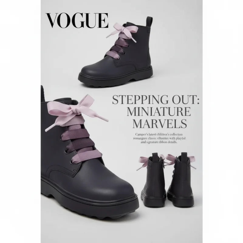 Camper Camper Δερμάτινα Παιδικά Αρβυλάκια με Κορδόνια Βυσσινή Μποτάκι Κορίτσι / Boots Girl vogue-editorial