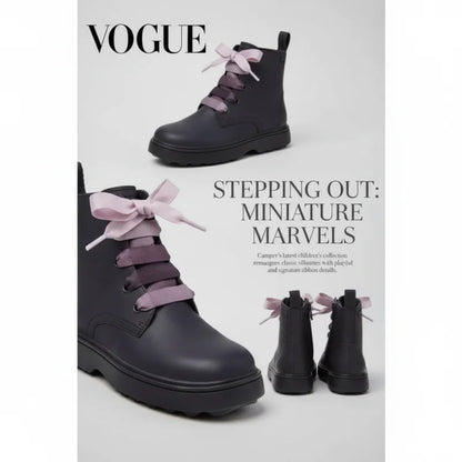 Camper Camper Δερμάτινα Παιδικά Αρβυλάκια με Κορδόνια Βυσσινή Μποτάκι Κορίτσι / Boots Girl vogue-editorial