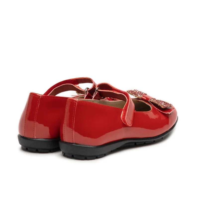 Ricco Ricco Παιδικές Ελληνικές Δερμάτινες Μπαλαρίνες Χειροποίητες Ανατομικές για Κορίτσια Κόκκινη Μπαρέτα/ Ballerina / Flat Shoes Girl 1733-B-1