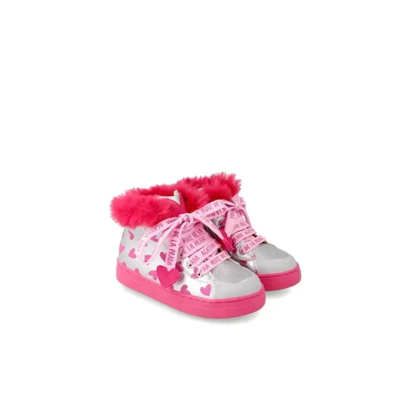 Αgatha Ruiz De La Prada Agatha Ruiz De La Prada Δερμάτινα Παιδικά Μποτάκια με Κορδόνια Ασημί Μποτάκι Κορίτσι / Boots Girl Agatha-Ruiz-De-La-Prada-AW23-221941-Silver-Poline-_-_-886