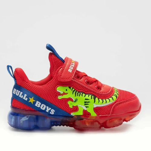Bull Boys Children's Anatomical Sneakers for Boys with Dinosaurs and Red Lights