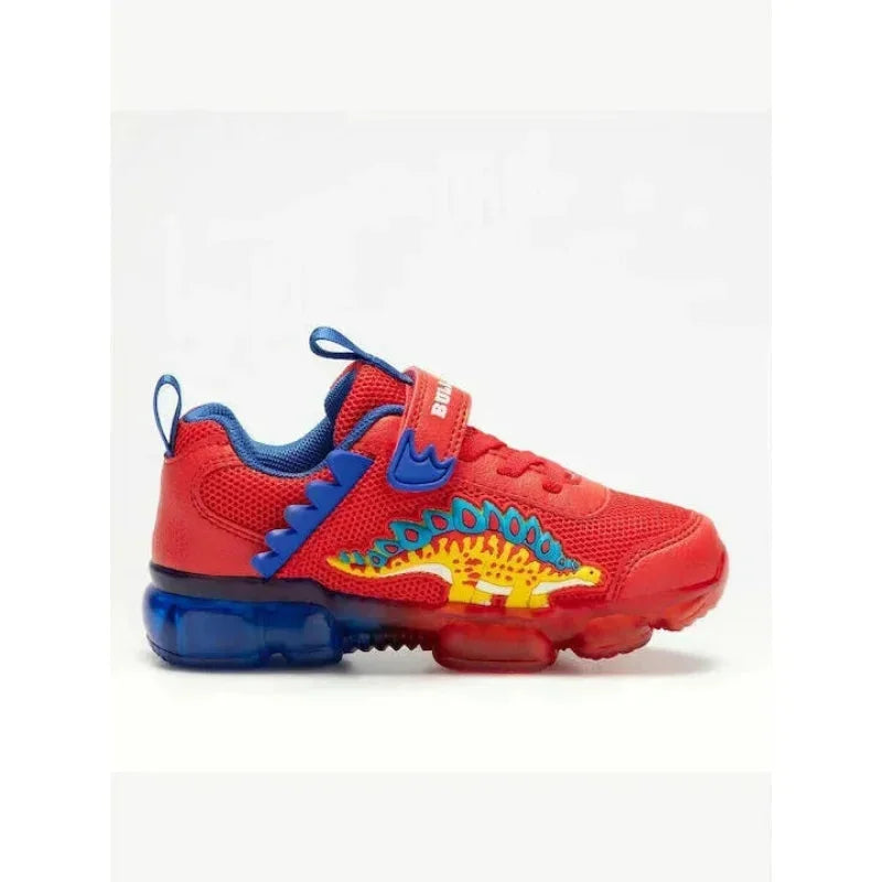 Bull Boys Bull Boys Παιδικά Ανατομικά Sneakers για Αγόρι με Δεινόσαυρους και Φωτάκια Κόκκινο Παπούτσι Αγόρι Φωτάκια / Shoes with Lights Boy Bull-Boys-AW23-D_L2204-Red-Poline-_-_-894