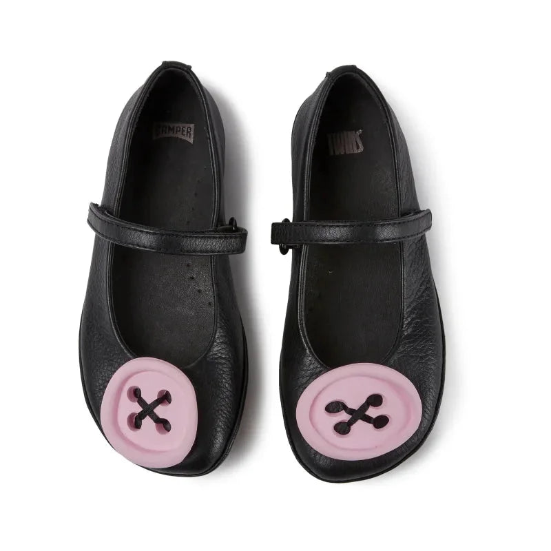 Camper Camper Δερμάτινες Παιδικές Ανατομικές Soft Μπαλαρίνες για Κορίτσια Μαύρες Μπαρέτα/ Ballerina / Flat Shoes Girl Camper-AW22-K800464-001-Black-Poline-_-_-309