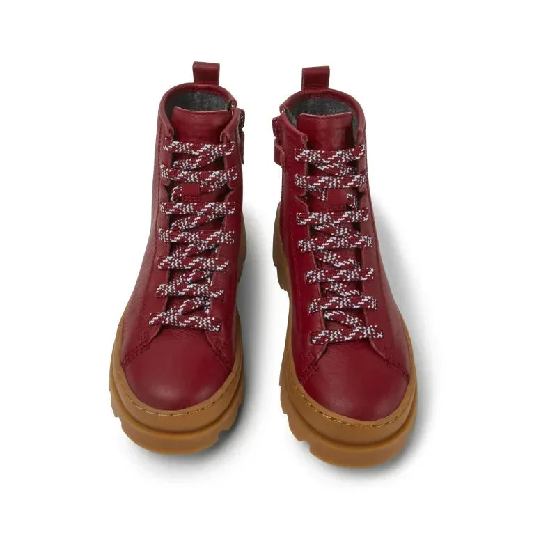 Camper Camper Δερμάτινο Παιδικό Ανατομικό Μποτάκι Αρβυλάκι Κορδόνι με Φερμουάρ στο Πλάι για Κορίτσια Κόκκινο Μποτάκι Κορίτσι / Boots Girl Camper-AW22-K900179-011-Bordeaux-Poline-_-_-307