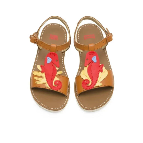 Camper Kids Twins Leather Sandals for Girls Anatomical Brown