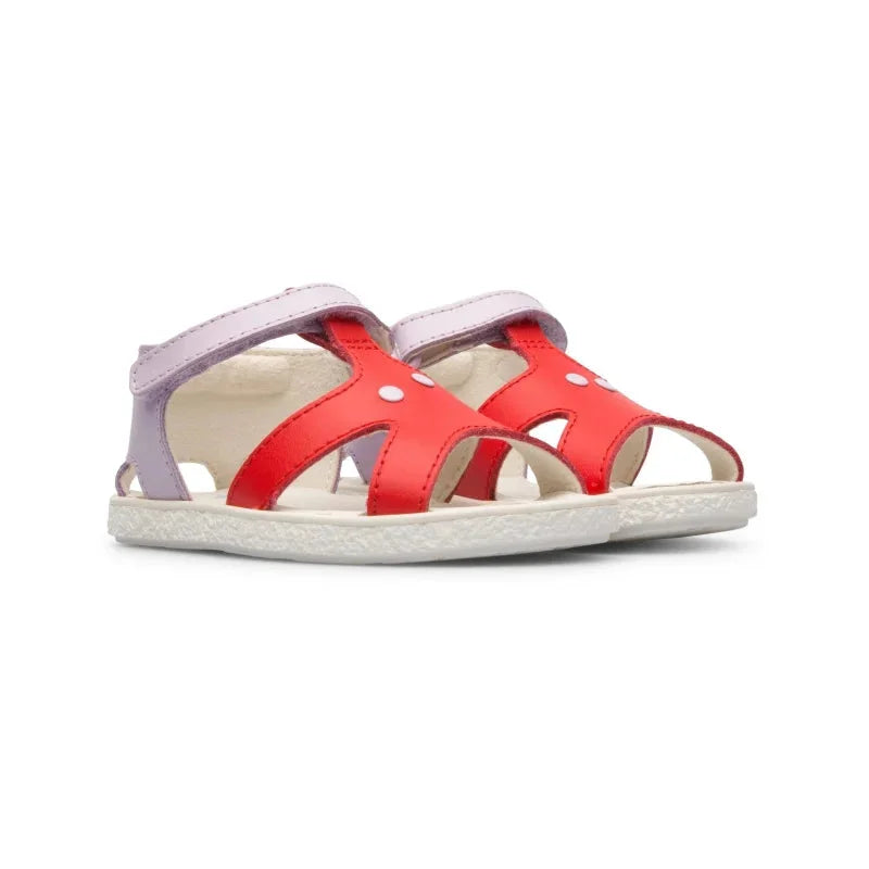 Camper Camper Παιδικά Πέδιλα Twins Δερμάτινα Ανατομικά για Κορίτσια Κόκκινα Πέδιλο Κορίτσι / Sandals Girl Camper-K800444-001-Beige-Red-Poline-_-_-736