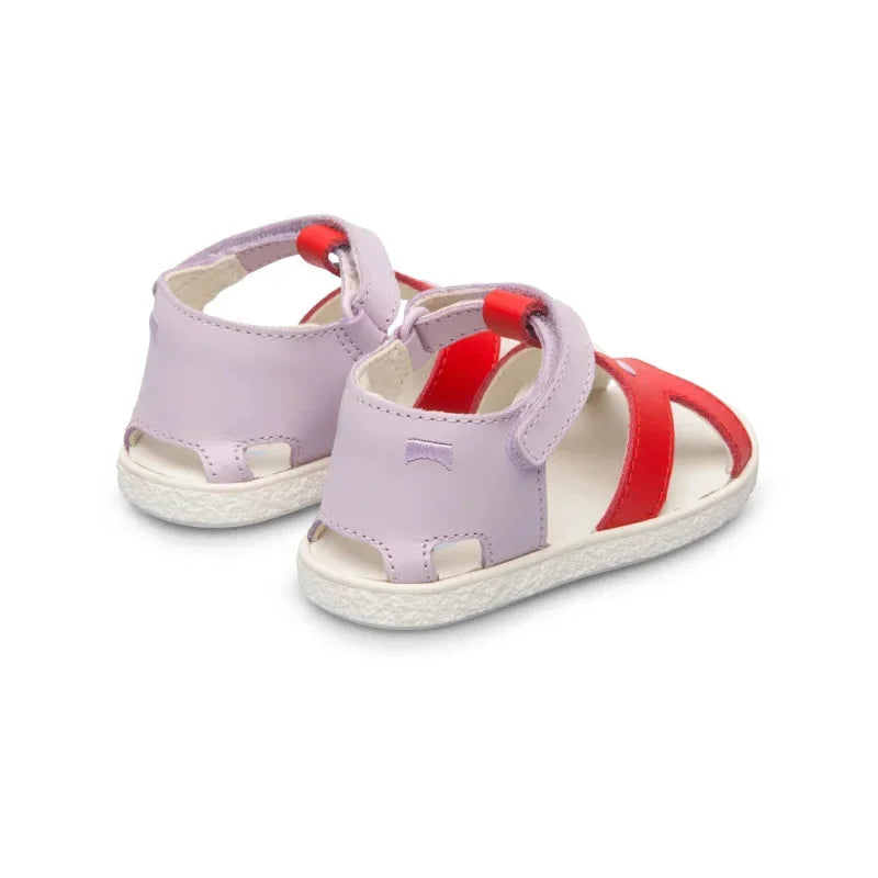Camper Camper Παιδικά Πέδιλα Twins Δερμάτινα Ανατομικά για Κορίτσια Κόκκινα Πέδιλο Κορίτσι / Sandals Girl Camper-K800444-001-Beige-Red-Poline-_-_-951