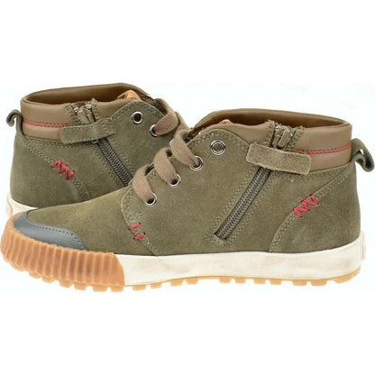 Geox Geox Παιδικά Δερμάτινα Ανατομικά Μποτάκια με Κορδόνι και Φερμουάρ για Αγόρι Χακί Μποτάκι Αγόρι / Boots Boys Geox-J44L4B-022BC-C5238-Khaki-Poline-_-_-354
