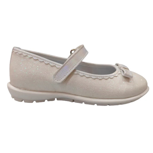 Ricco Ricco Παιδικές Ελληνικές Δερμάτινες Μπαλαρίνες Χειροποίητες Ανατομικές για Κορίτσια Λευκό Γκλίτερ Μπαρέτα/ Ballerina / Flat Shoes Girl IMG20230316122502-removebg-preview