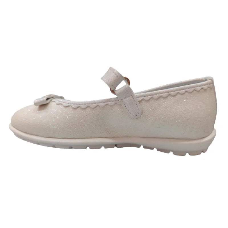 Ricco Children's Greek Leather Handmade Anatomic Ballerina Shoes for Girls White Glitter