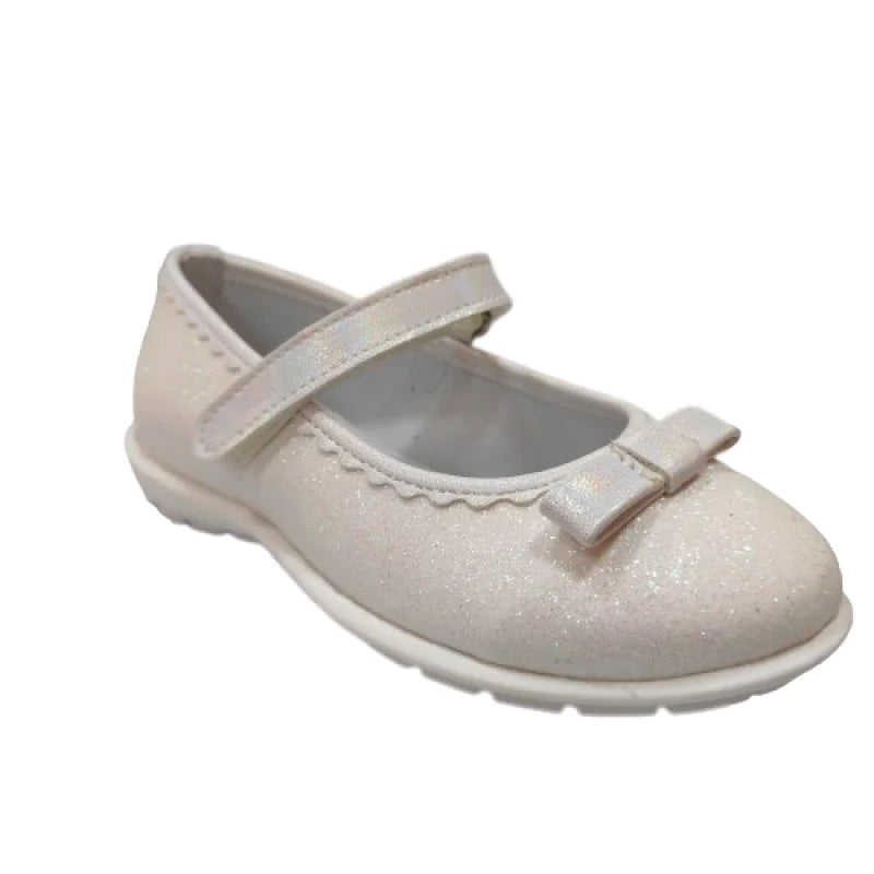 Ricco Children's Greek Leather Handmade Anatomic Ballerina Shoes for Girls White Glitter