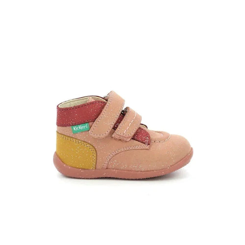 Kickers Bonkro Kids Leather Boots with Scratches Pink