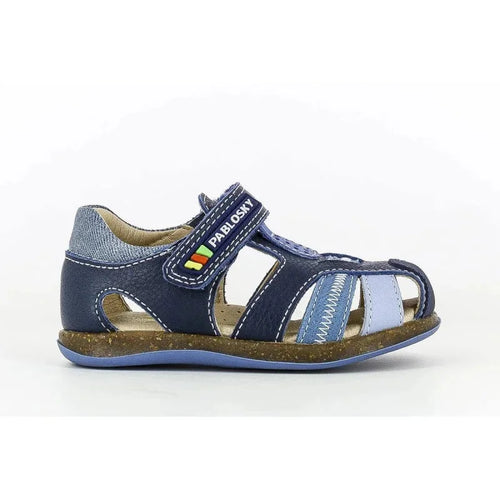 Pablosky Children's Anatomical Leather Slippers for boys Navy Blue