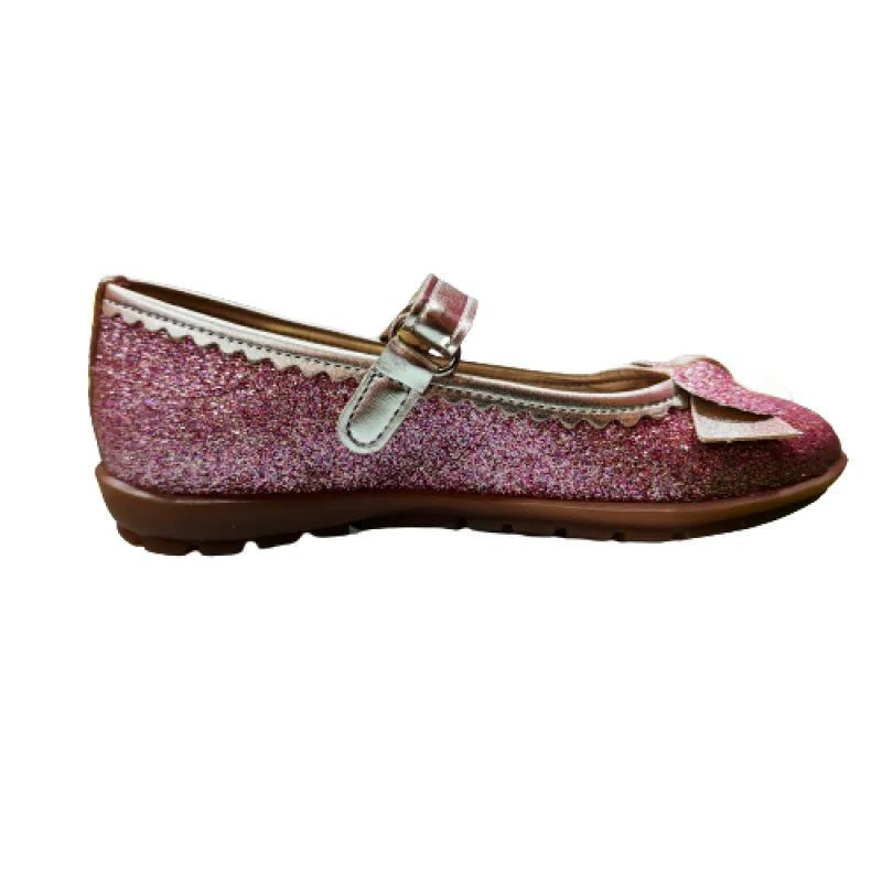 Ricco Ricco Παιδικές Ελληνικές Δερμάτινές Μπαλαρίνες Χειροποίητες Ανατομικές για Κορίτσια Ροζ Χρυσό Γκλιτερ Μπαρέτα/ Ballerina / Flat Shoes Girl Ricco-AW23-1730-Multi-Glitter-Poline-_-_-172