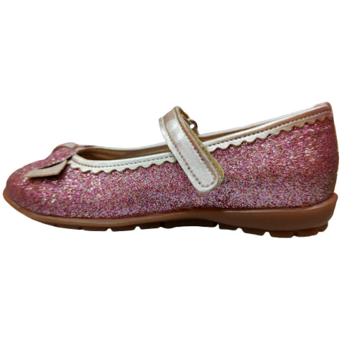 Ricco Kids Greek Leather Handmade Anatomic Ballerina Shoes for Girls Pink Gold Glitter